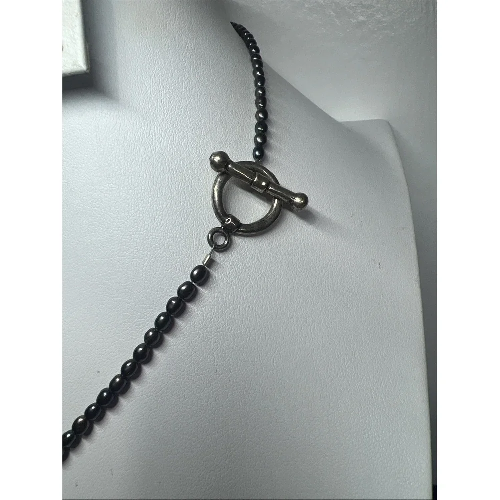925 Sterling Silver Gray Brown Pearl Photo Pendant Necklace 16.2g